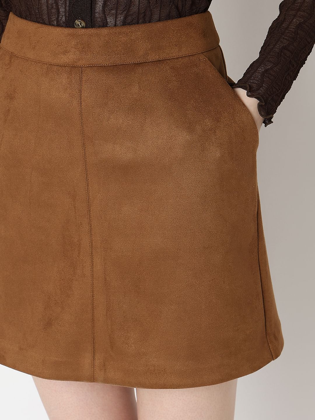 Brown Faux Suede Short Skirt - Image 6