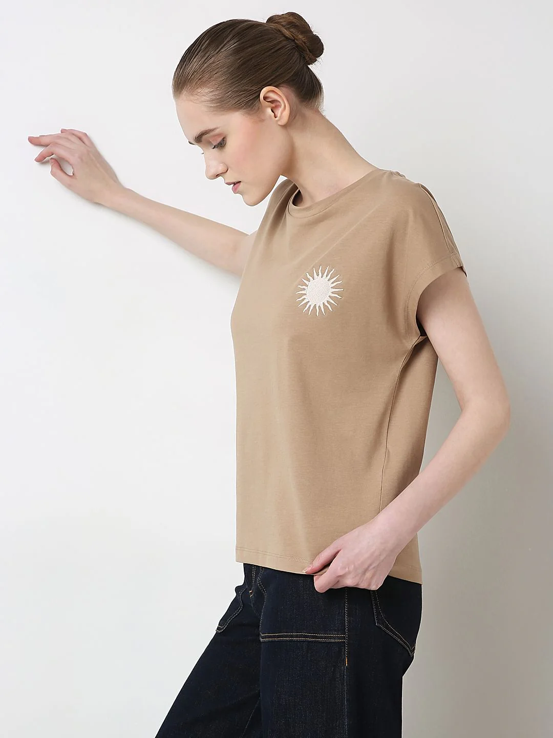 Nude Embroidered Organic Cotton T-Shirt - Image 3