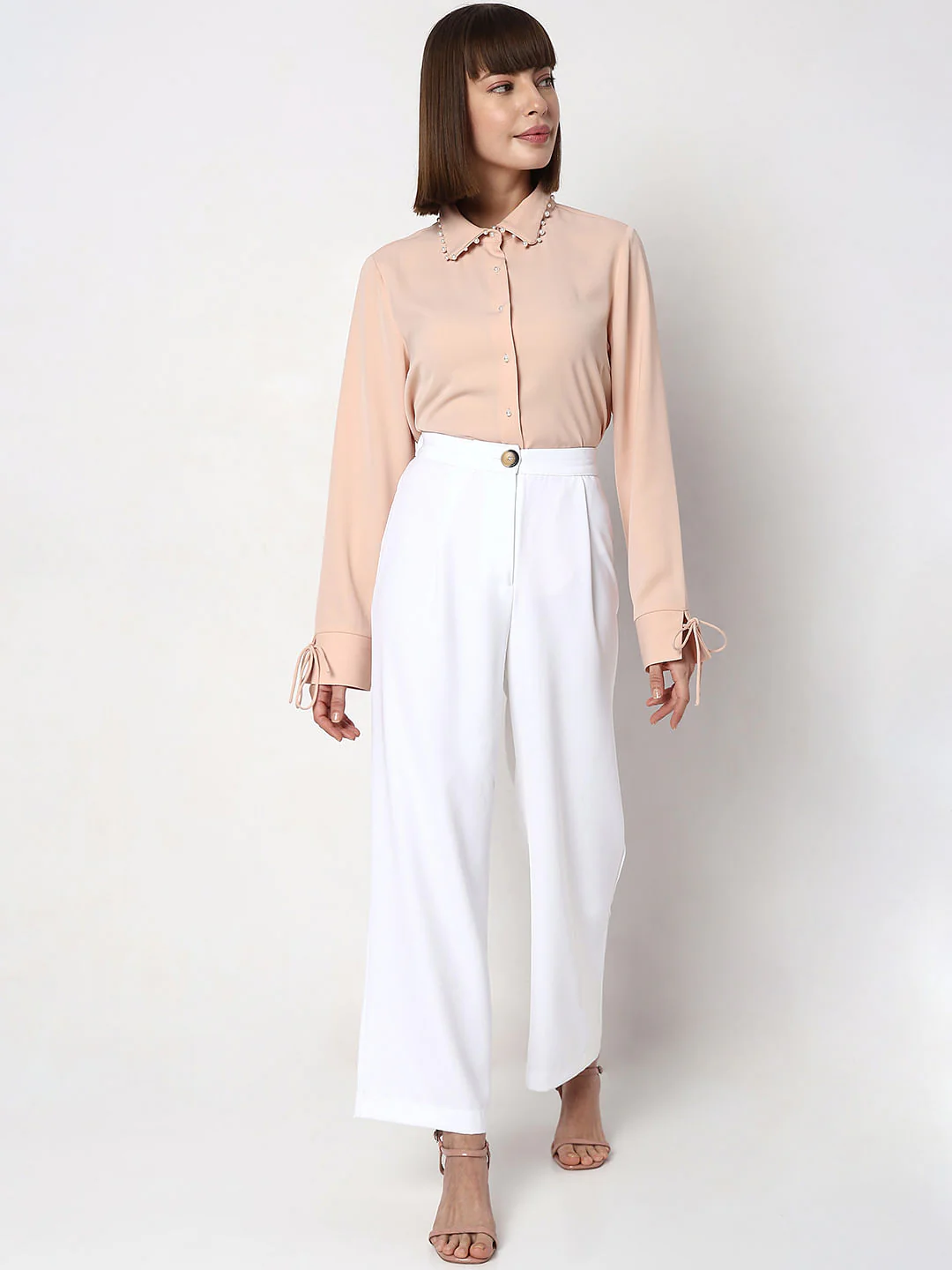 White High Rise Wide Leg Pants - Image 5