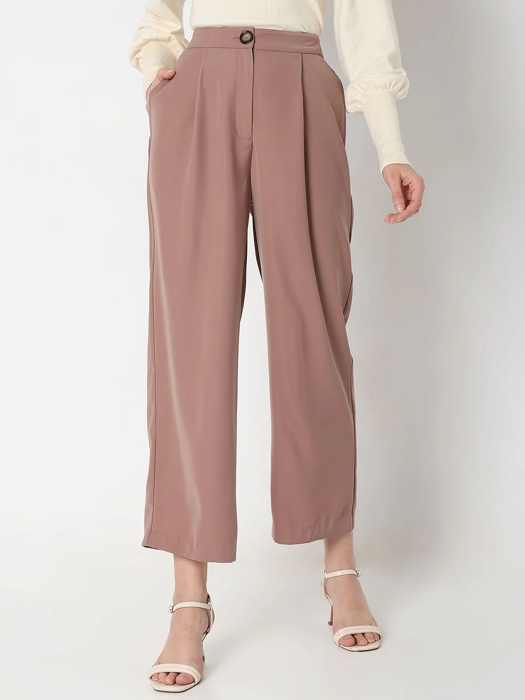 Beige High Rise Wide Leg Pants - Image 2