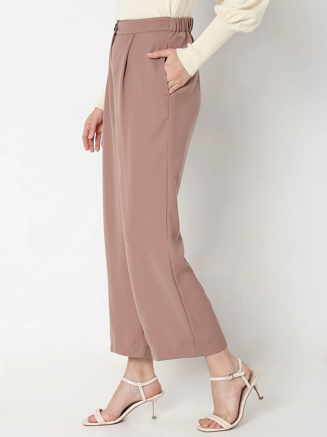 Beige High Rise Wide Leg Pants - Image 3