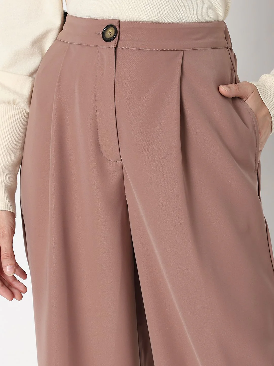 Beige High Rise Wide Leg Pants - Image 6