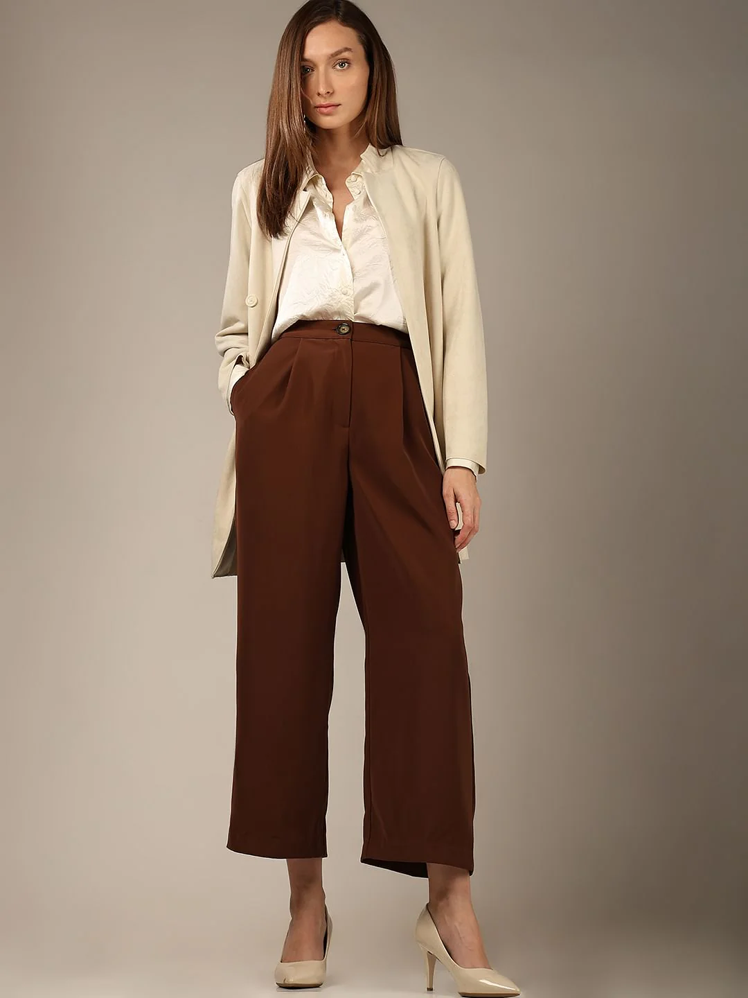 Dark Brown High Rise Wide Leg Pants