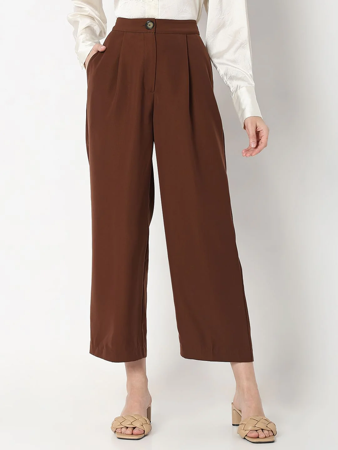 Dark Brown High Rise Wide Leg Pants - Image 2
