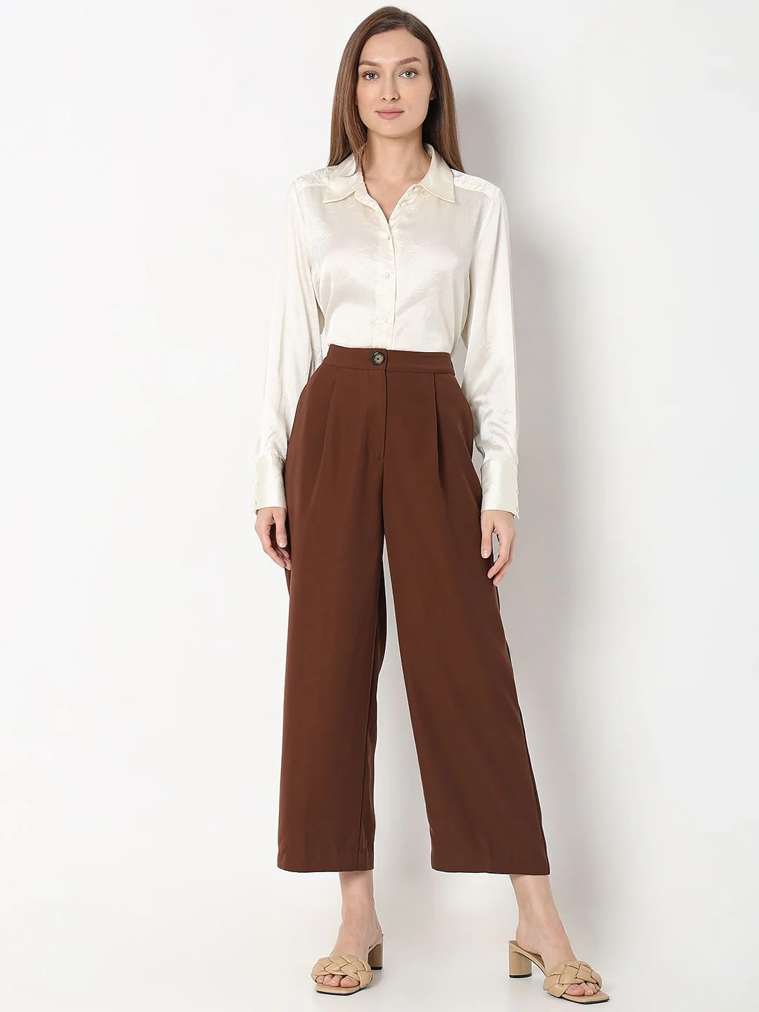 Dark Brown High Rise Wide Leg Pants - Image 5