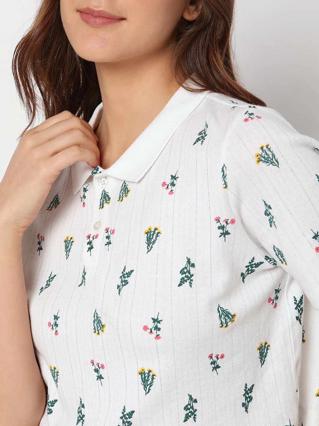 White Floral Printed Crop Top - Image 6