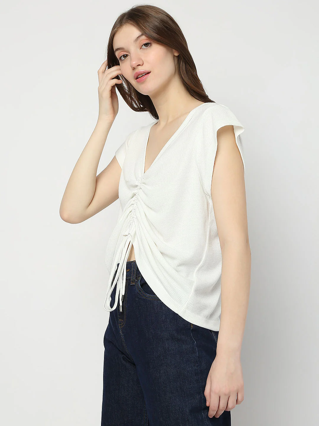 White Ruched T-Shirt - Image 3