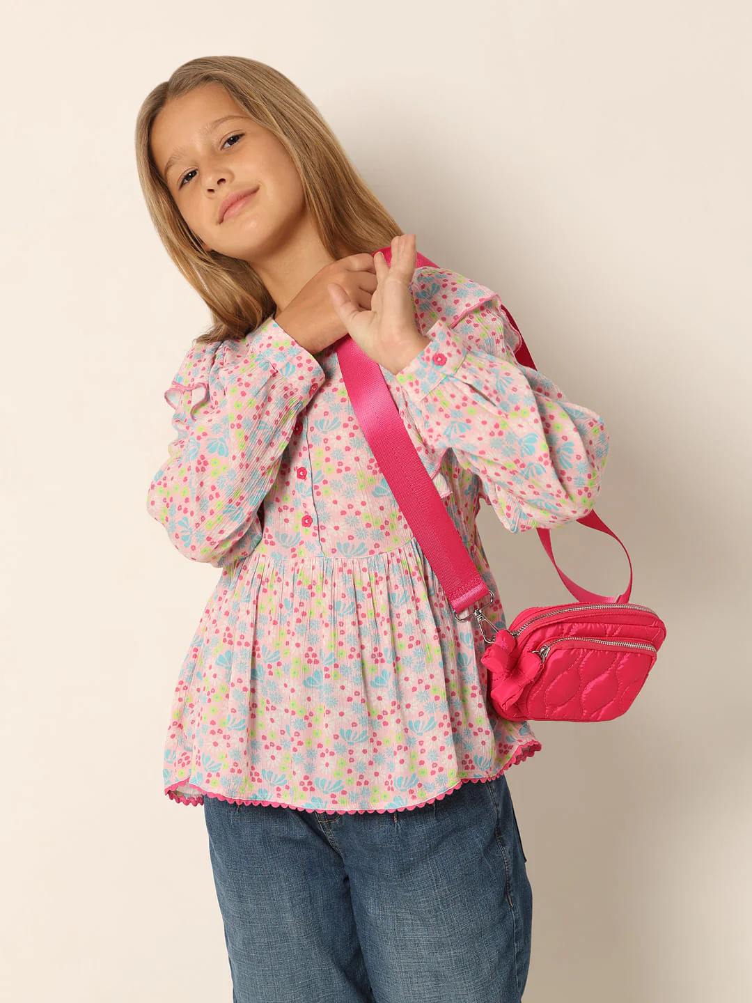 Pink Printed Flared Top - Image 2