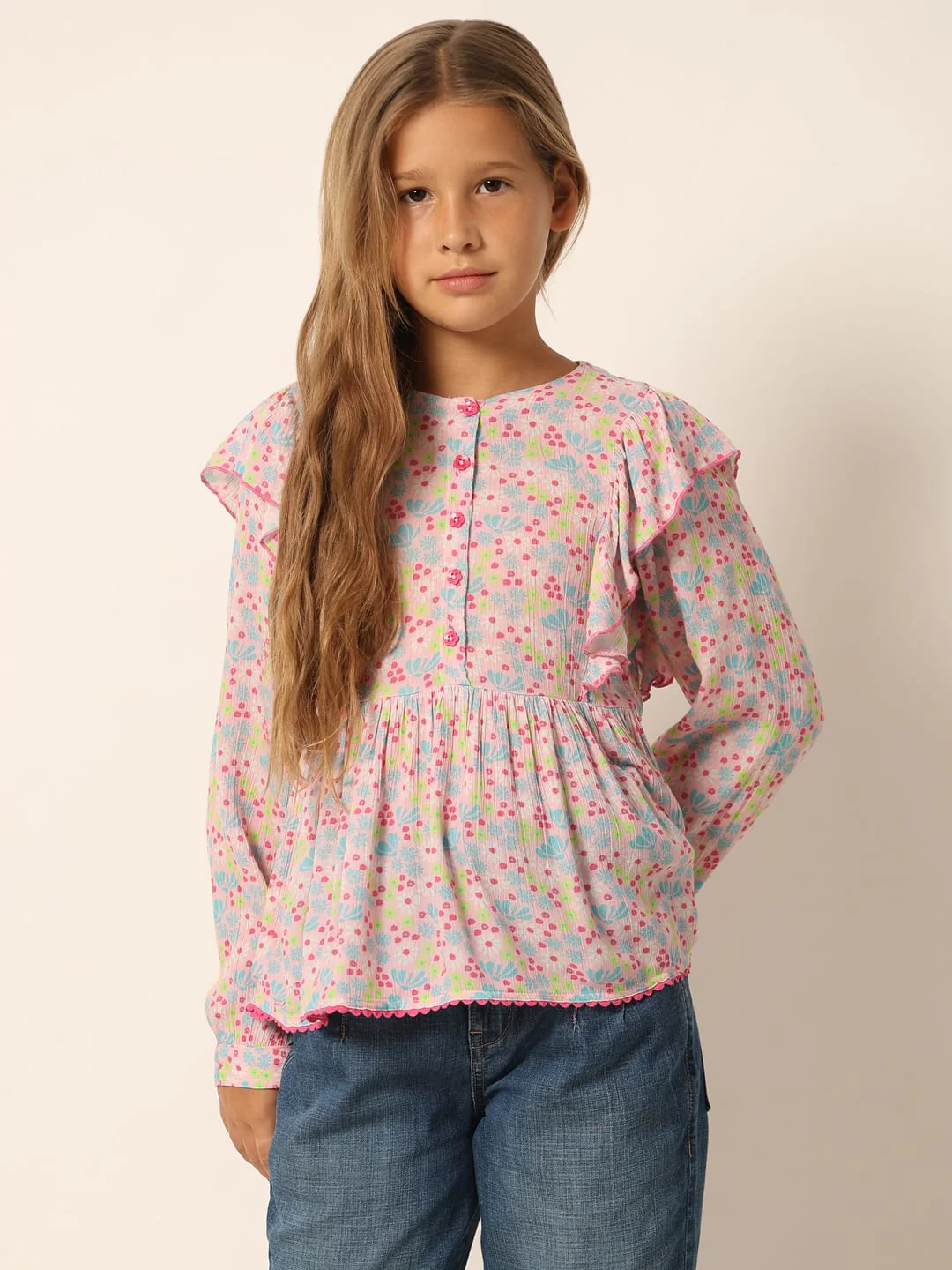 Pink Printed Flared Top - Image 3