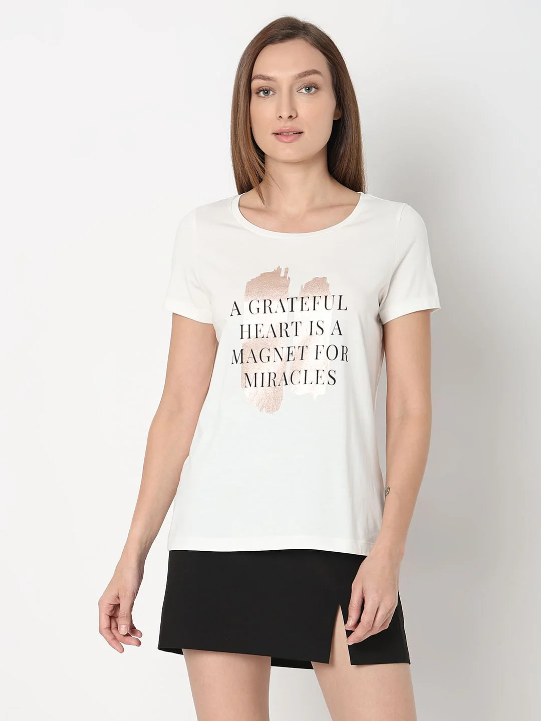 White Text Print T-Shirt - Image 2