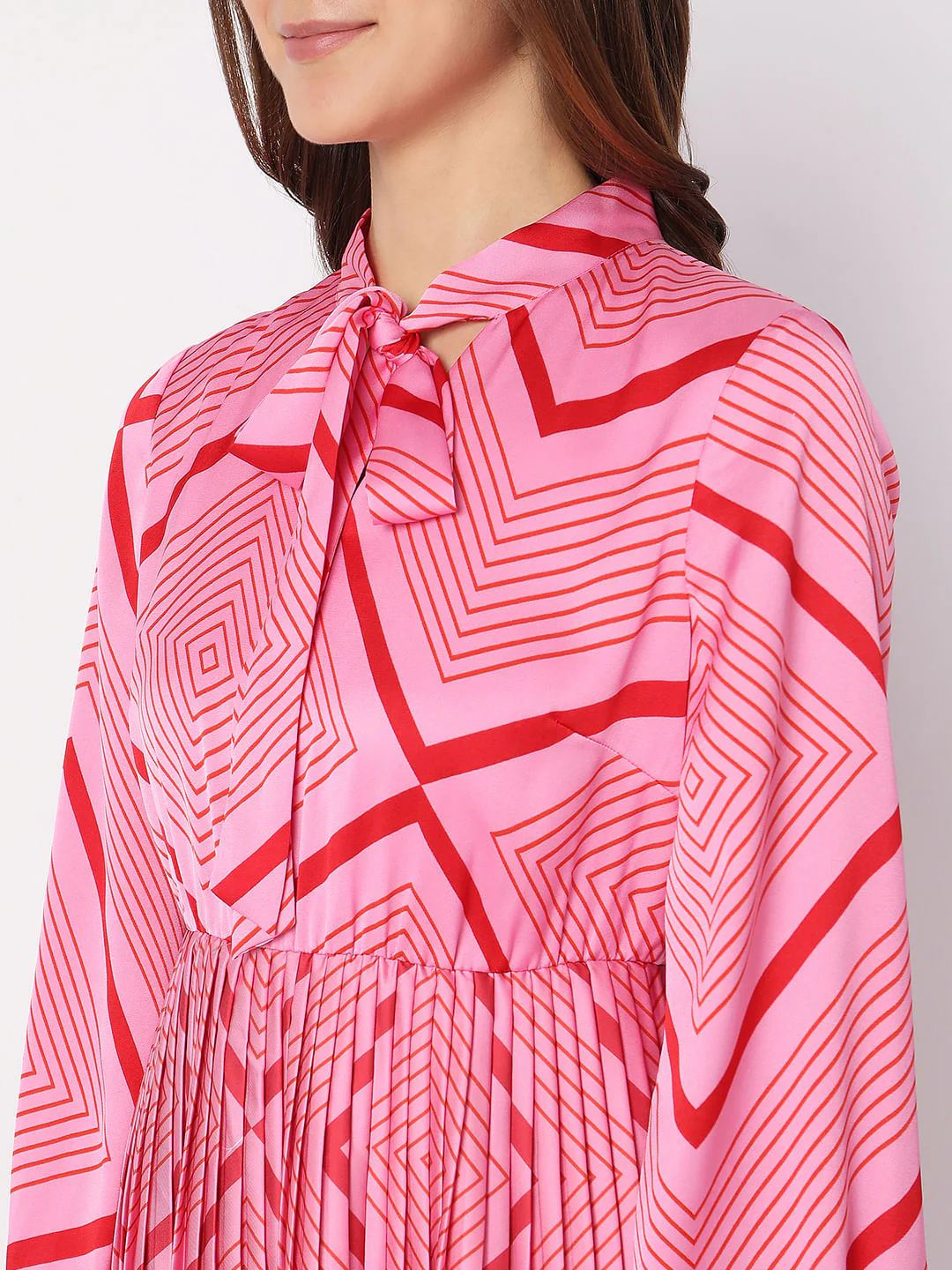 Pink Printed Pleated Midi Dress - Image 5