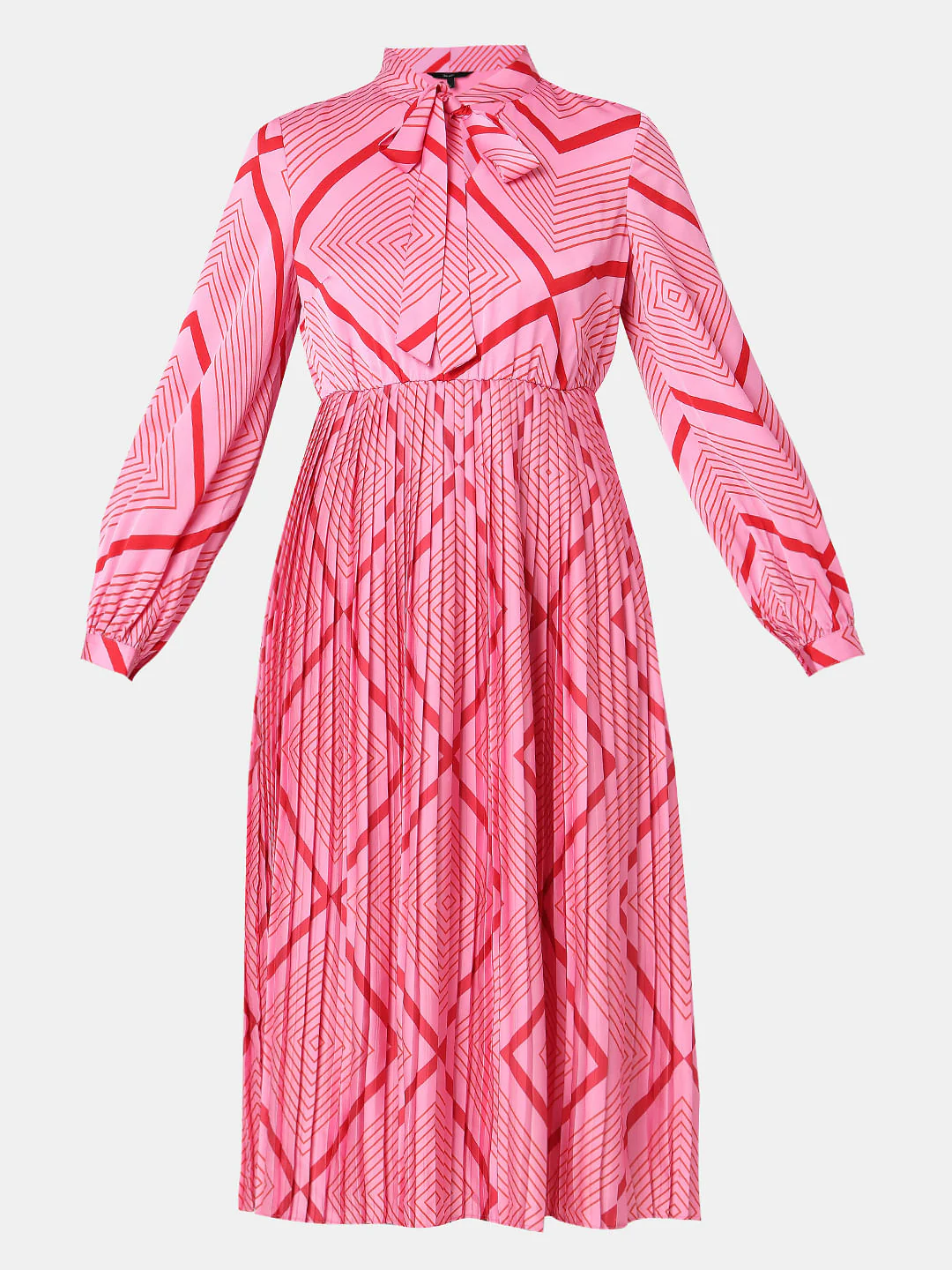 Pink Printed Pleated Midi Dress - Image 6