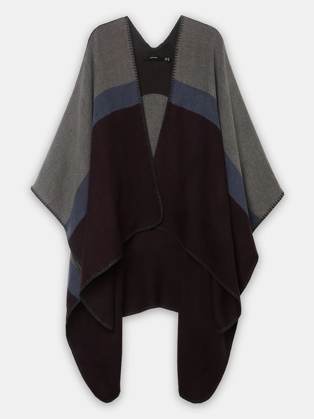 Plum Colourblocked Poncho - Image 2