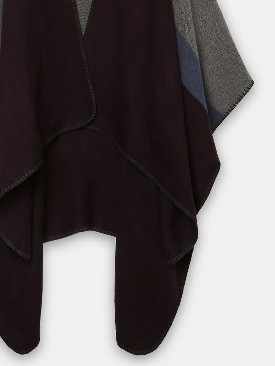 Plum Colourblocked Poncho - Image 3