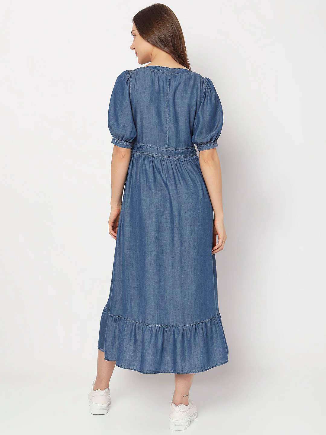 Blue Button Detail Denim Dress - Image 4