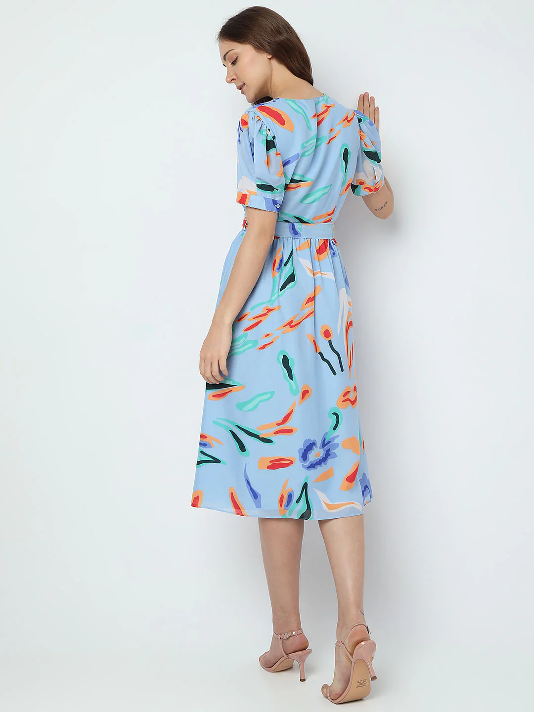 Blue Abstract Print Mini Dress - Image 4