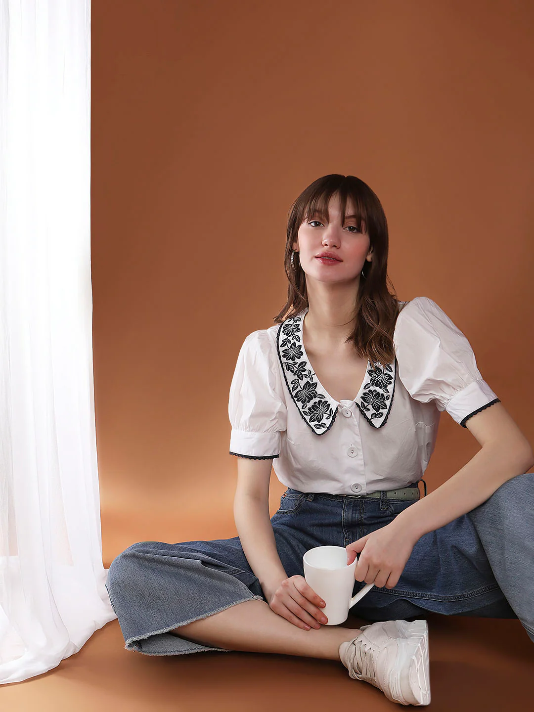 White Embroidered Detail Top