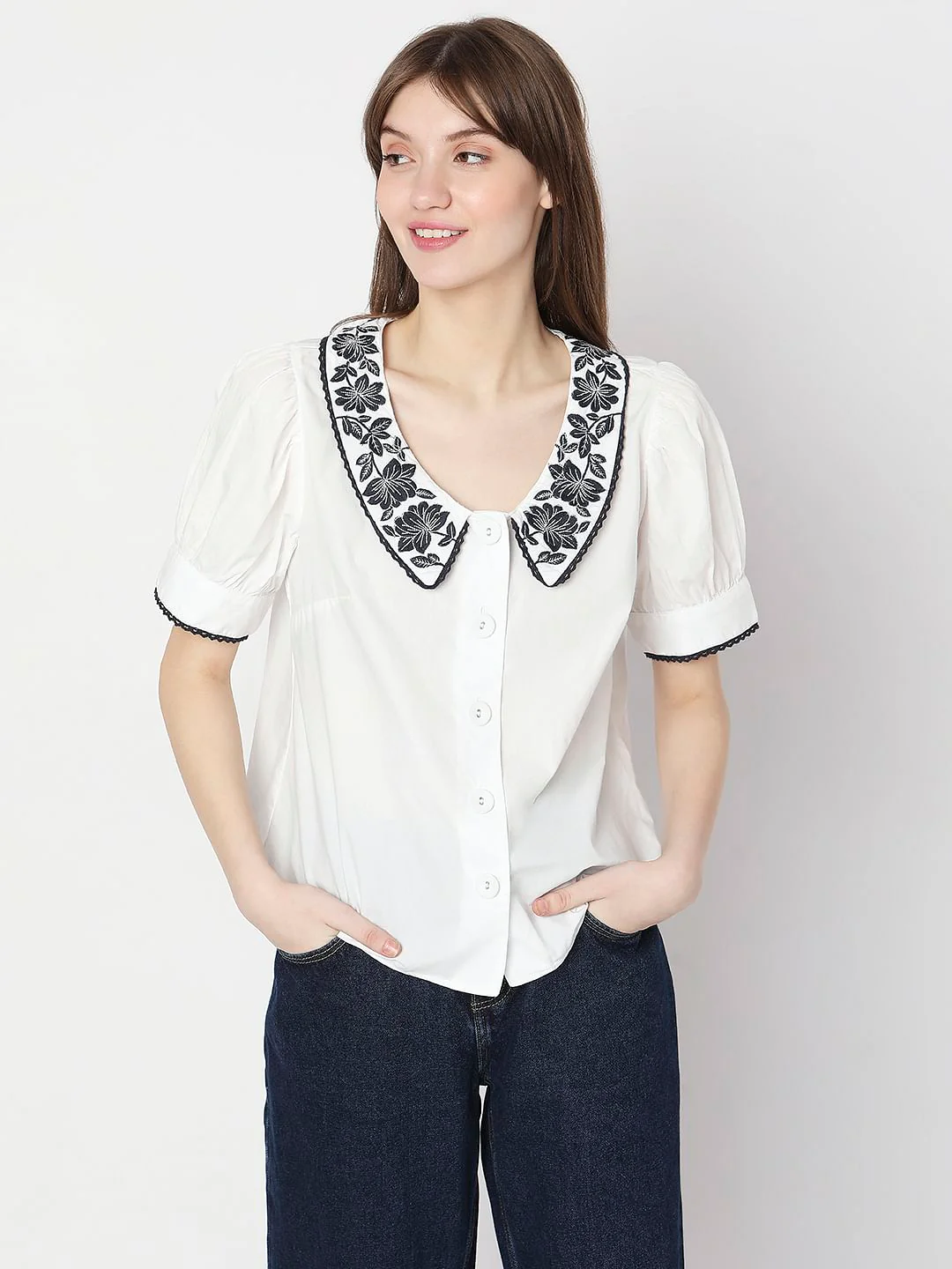 White Embroidered Detail Top - Image 2