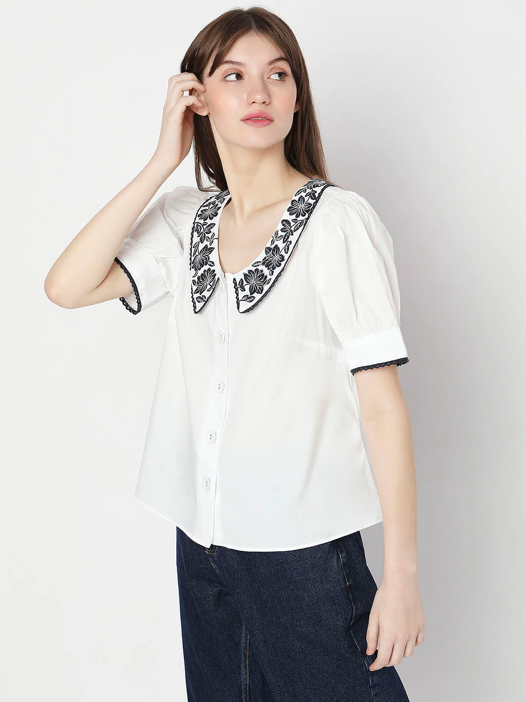 White Embroidered Detail Top - Image 3