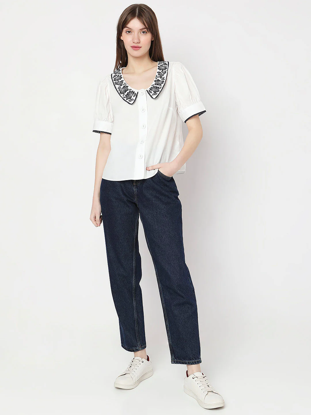 White Embroidered Detail Top - Image 5