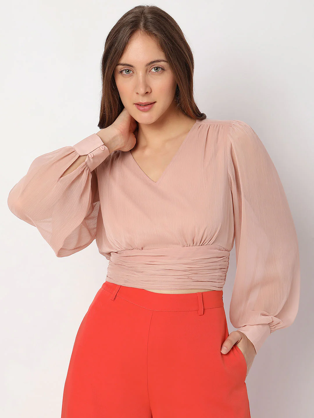 Peach V-Neck Top - Image 2