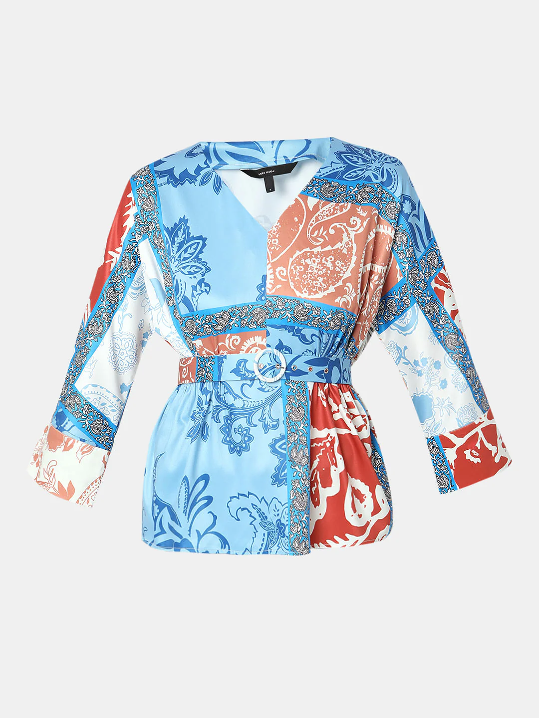 Blue Printed Cinched Waist Top - Image 7