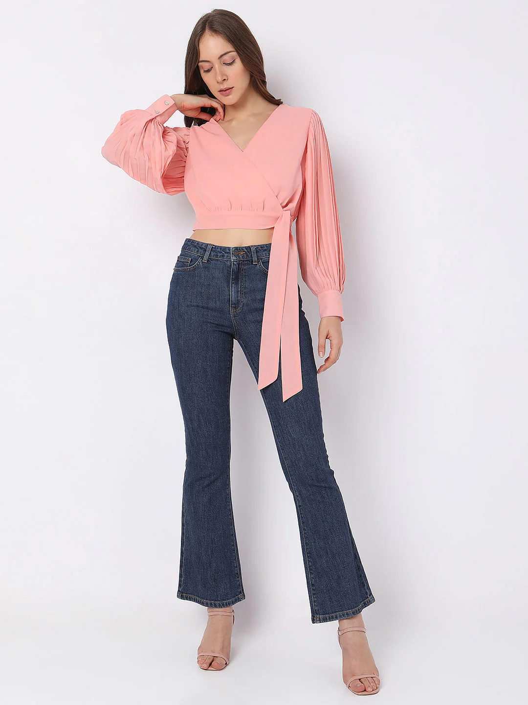 Pink Wrap Detail Crop Top - Image 5