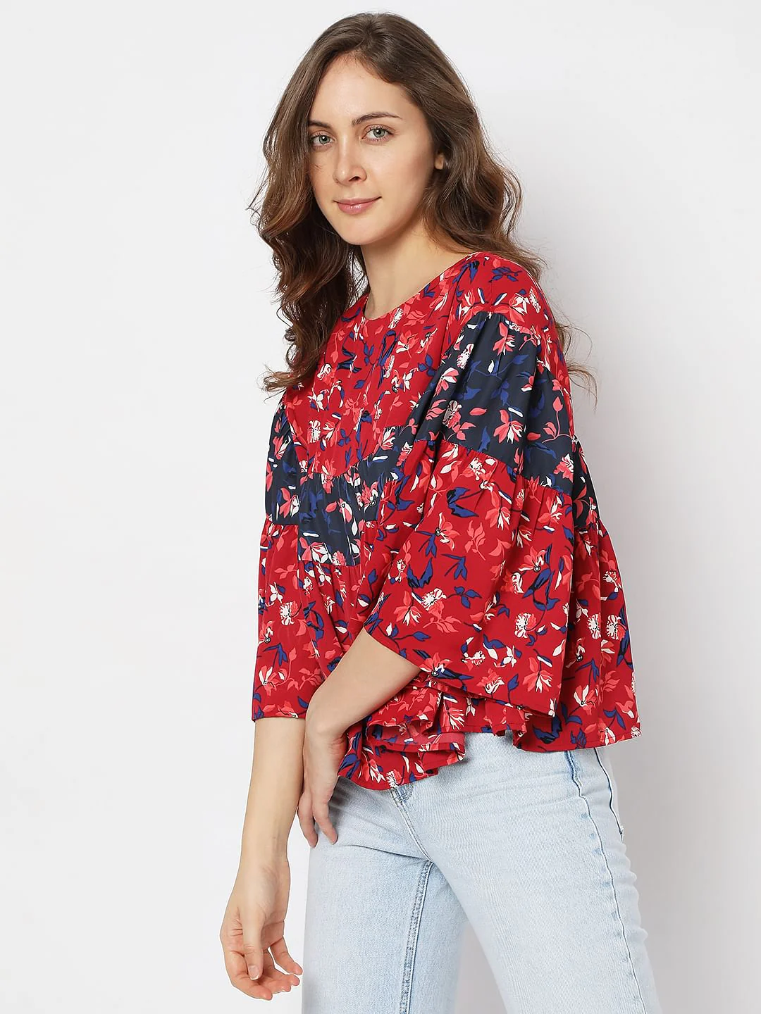 Red Floral Loose Tiered Top - Image 3