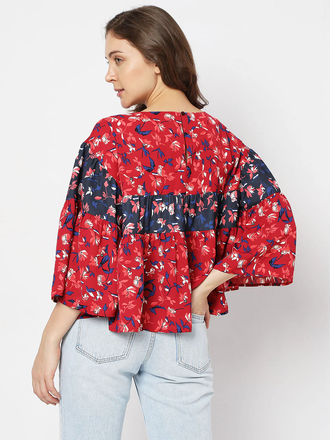 Red Floral Loose Tiered Top - Image 4