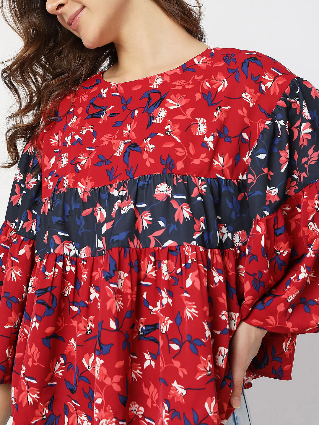 Red Floral Loose Tiered Top - Image 6