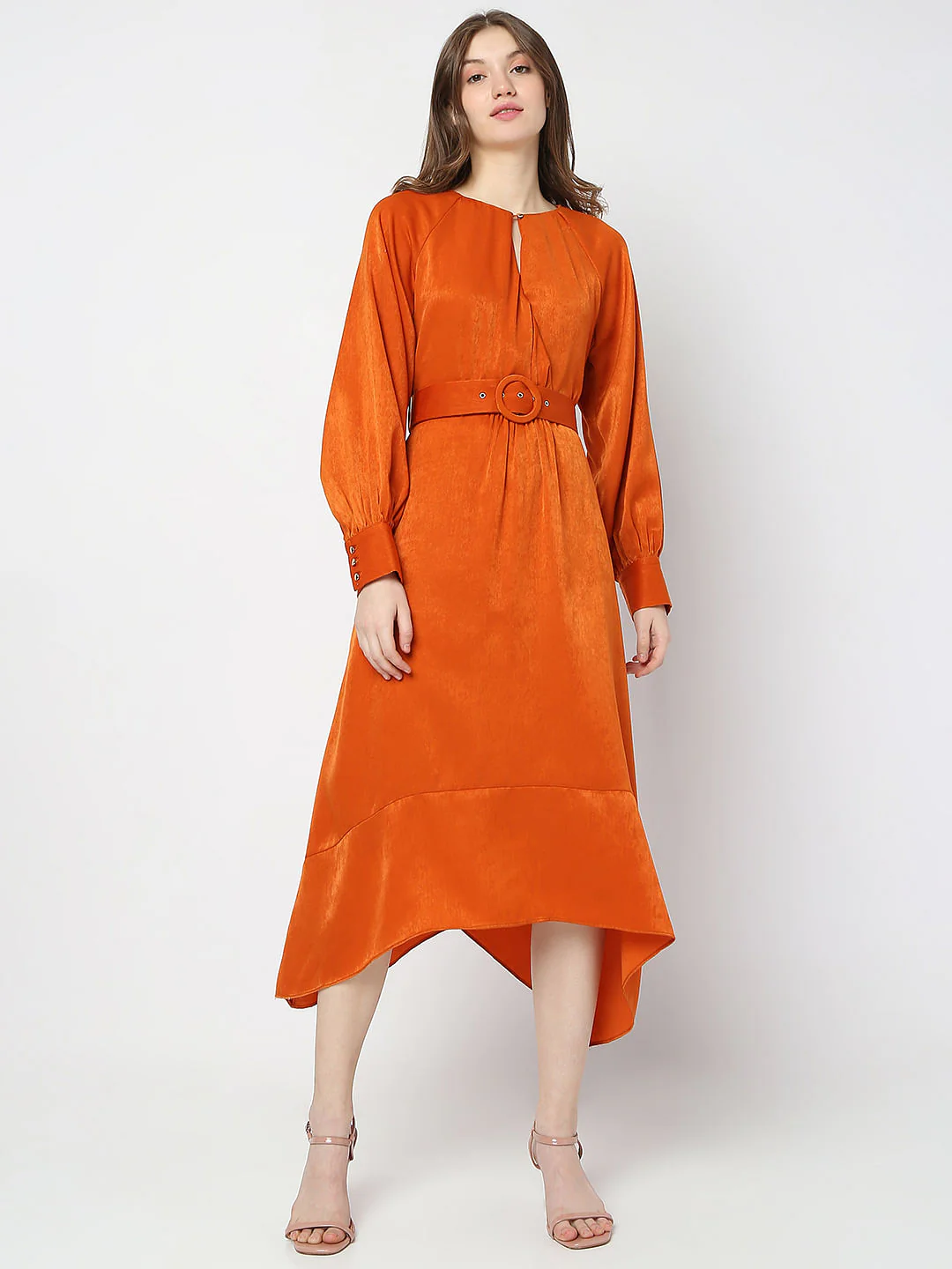 Orange Asymmetric Midi Dress - Image 2