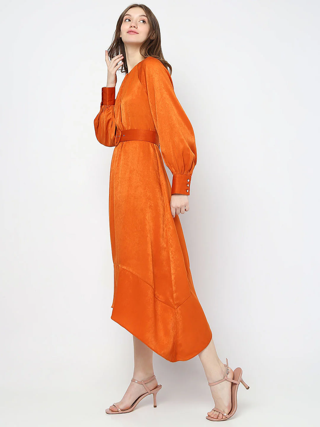 Orange Asymmetric Midi Dress - Image 3