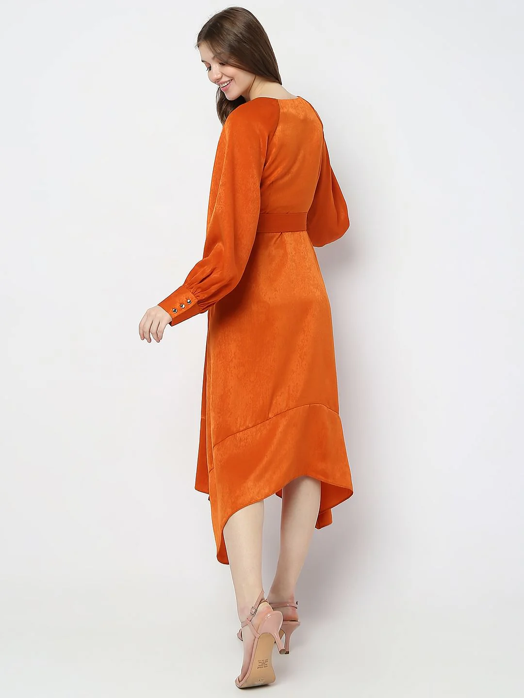 Orange Asymmetric Midi Dress - Image 4