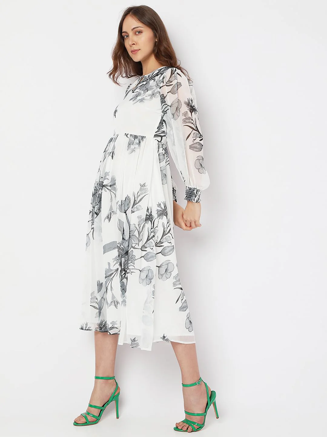 White Floral Midi Dress - Image 3