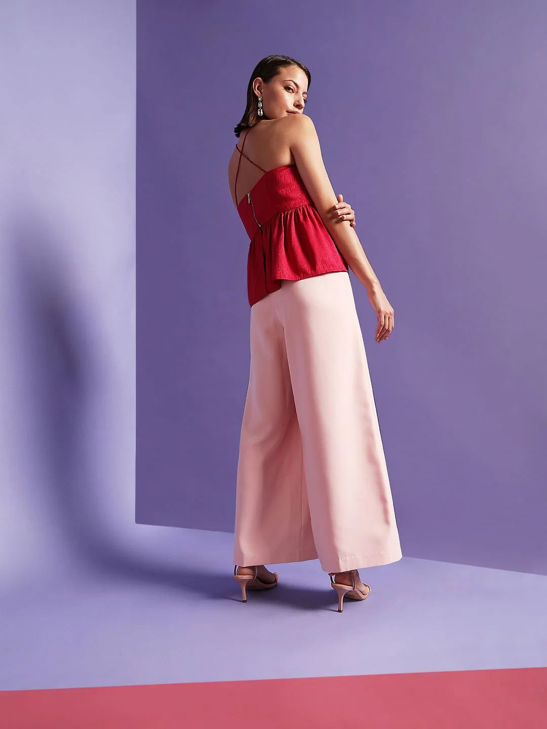 Marquee Dark Pink Jacquard Peplum Top