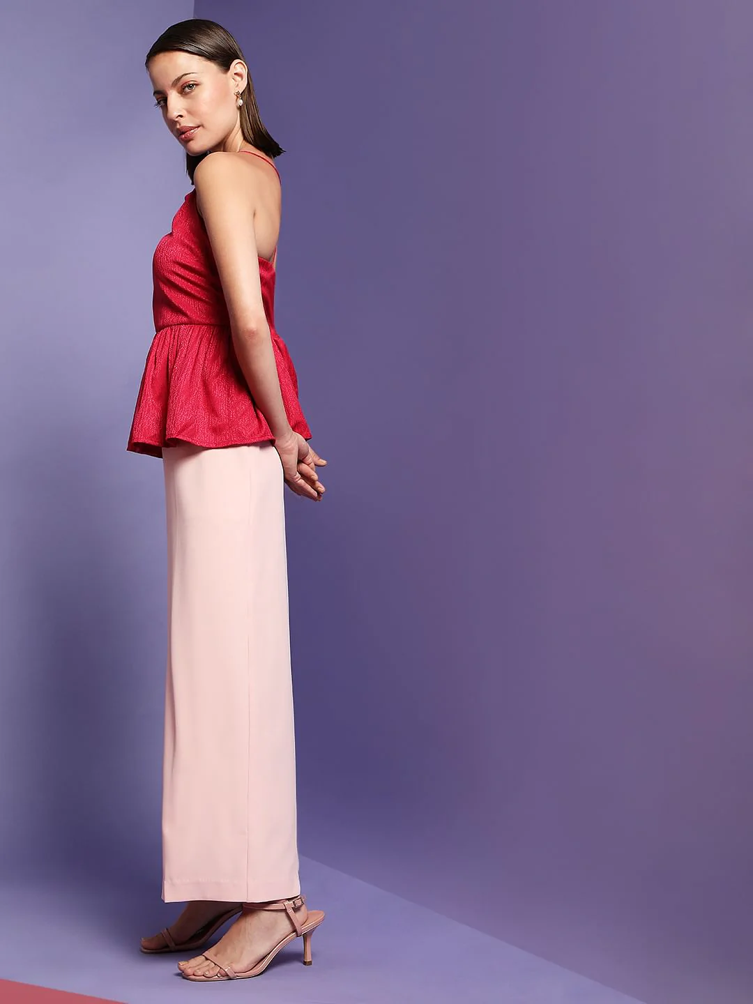 Marquee Dark Pink Jacquard Peplum Top - Image 3