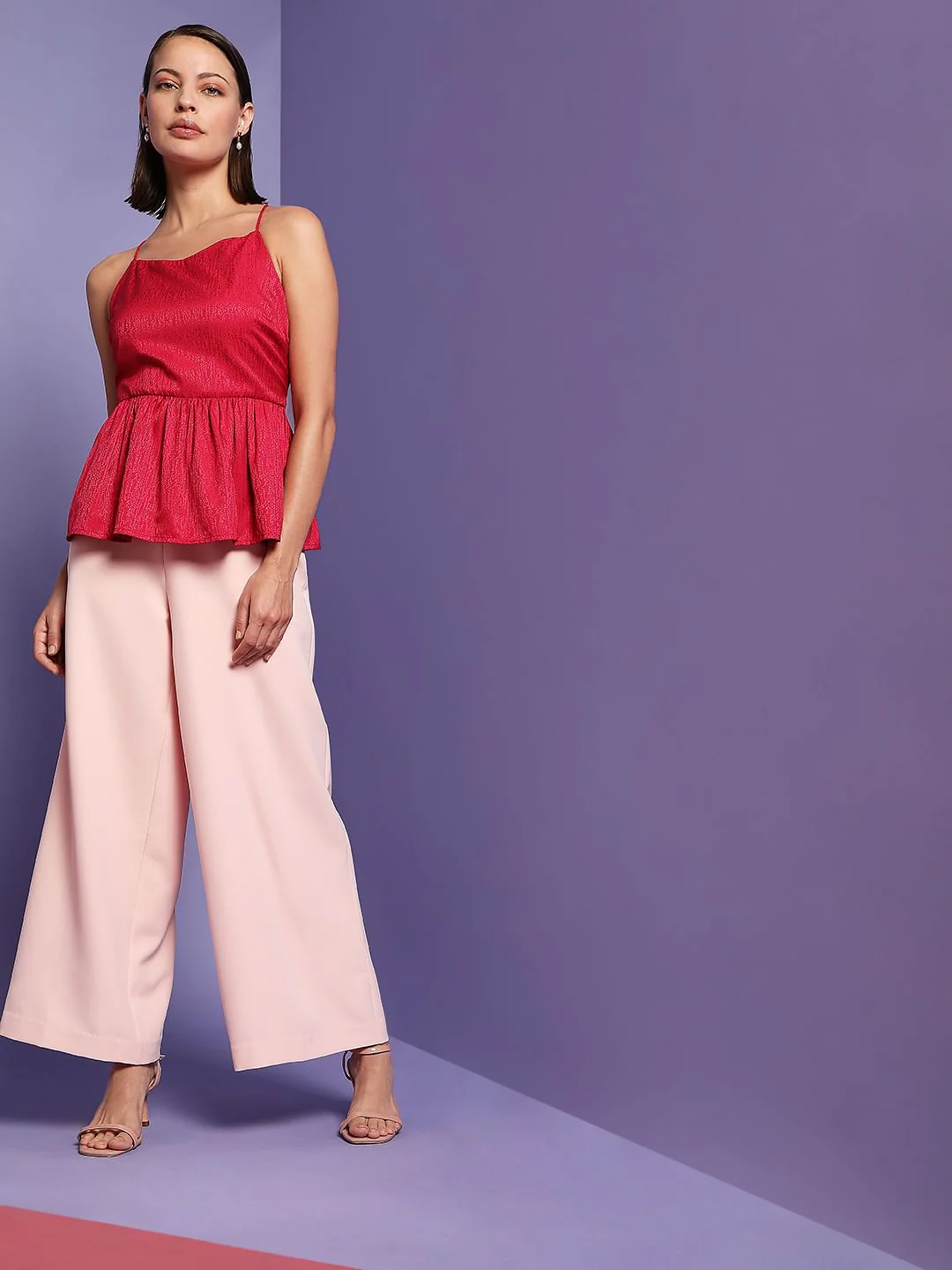 Marquee Dark Pink Jacquard Peplum Top - Image 6