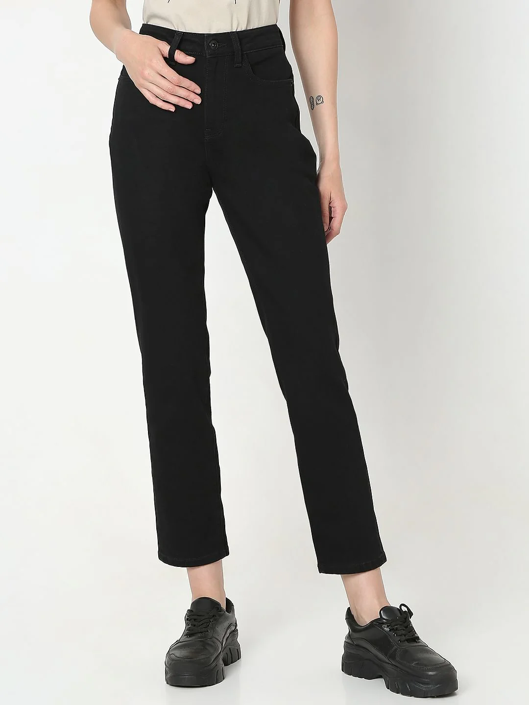 Black High Rise Jade Straight Fit Jeans - Image 2