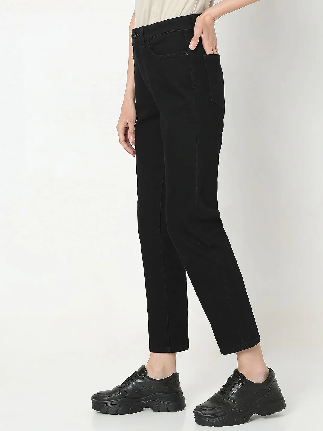 Black High Rise Jade Straight Fit Jeans - Image 3