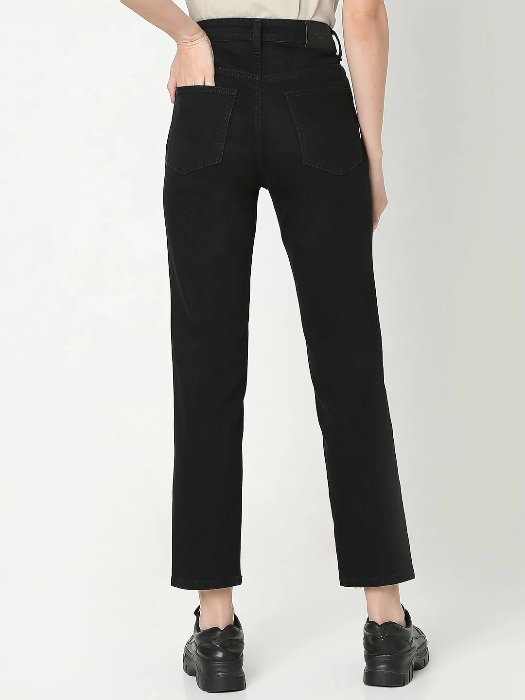 Black High Rise Jade Straight Fit Jeans - Image 4