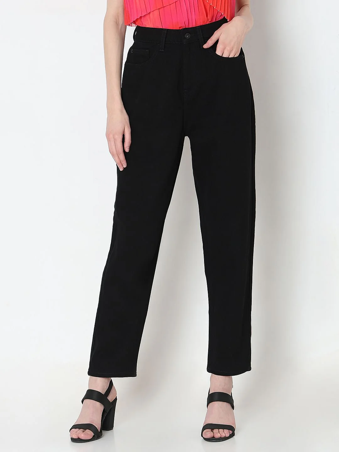 Black High Rise Mom Fit Jeans - Image 2