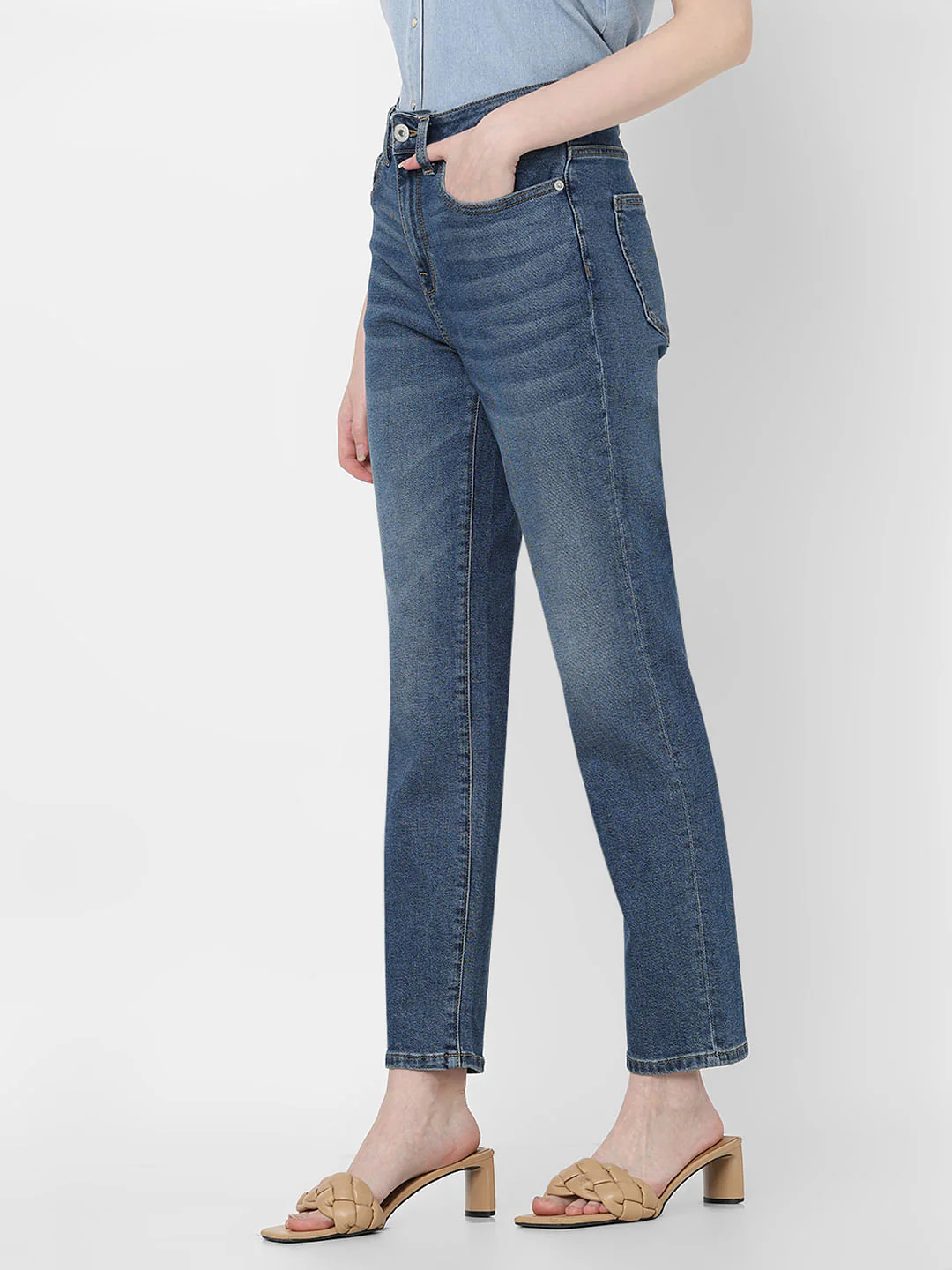 Blue High Rise Jade Straight Fit Jeans - Image 3