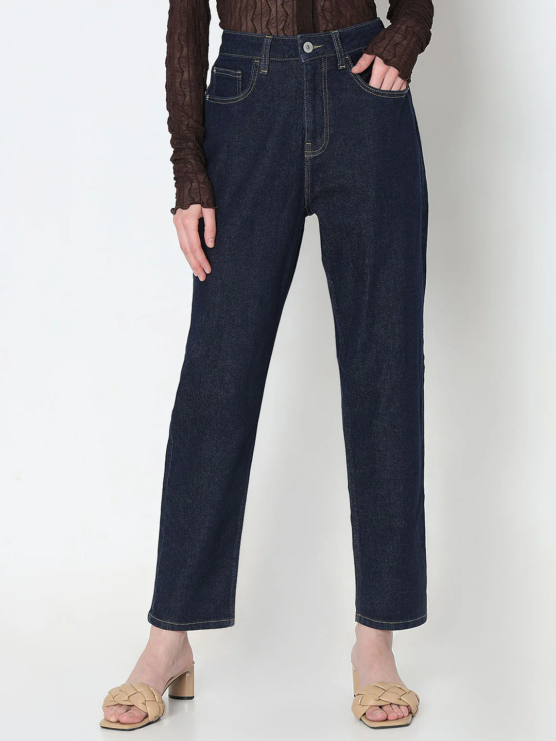 Dark Blue High Rise Mom Fit Jeans - Image 2