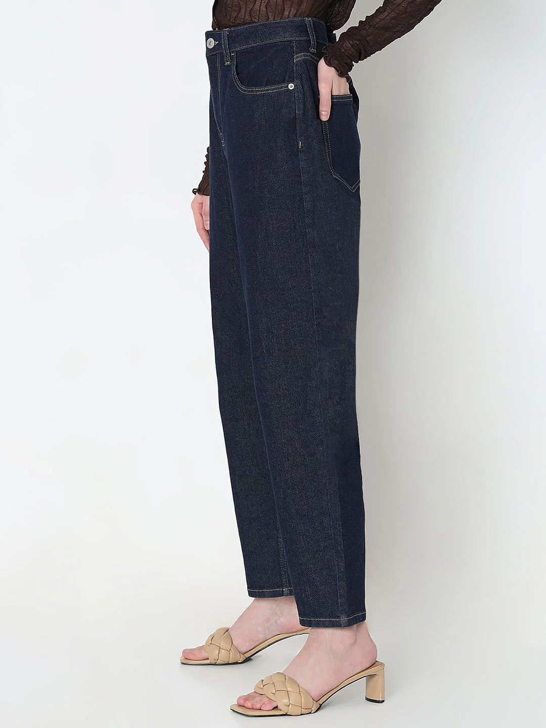 Dark Blue High Rise Mom Fit Jeans - Image 3