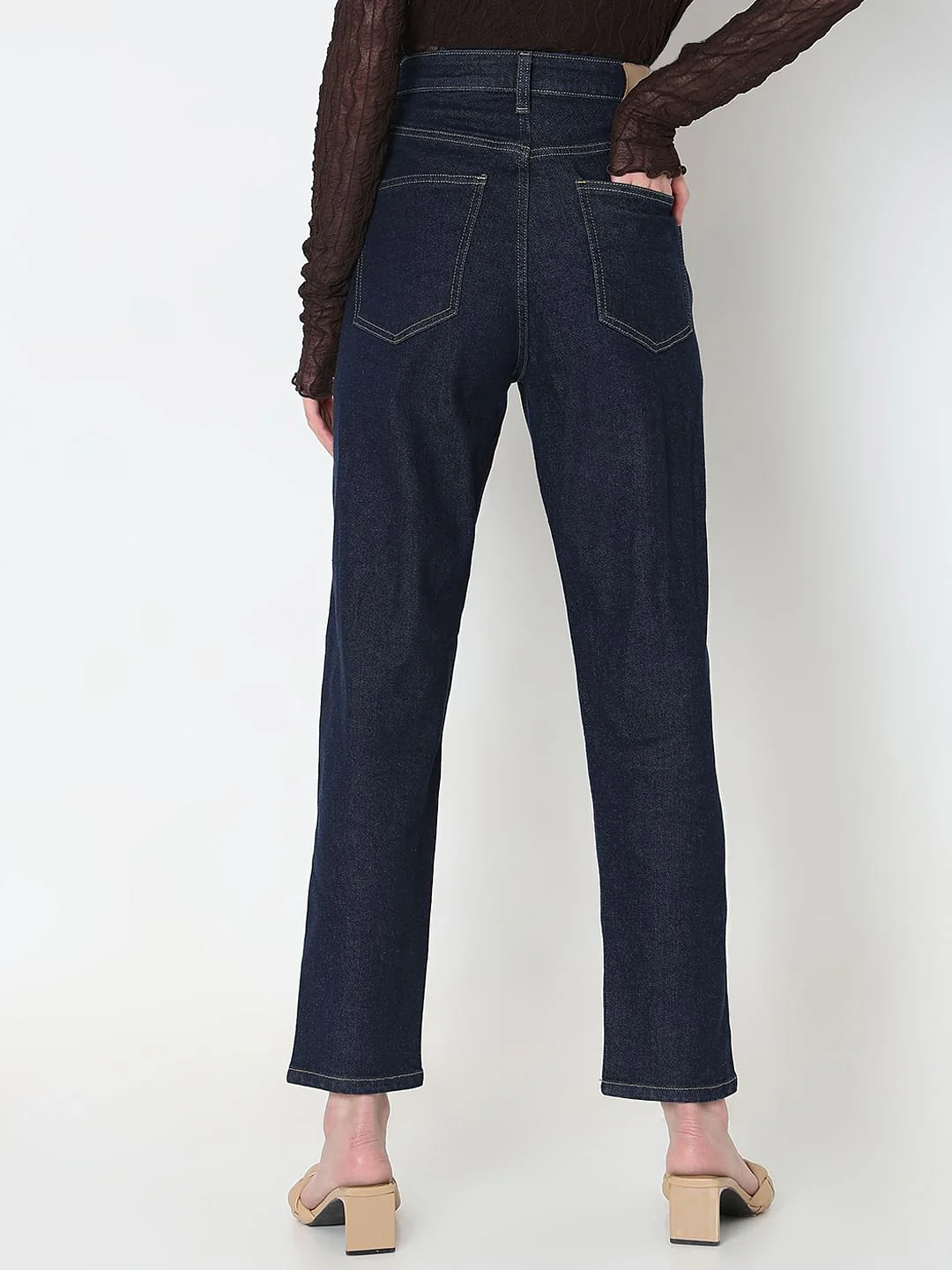 Dark Blue High Rise Mom Fit Jeans - Image 4