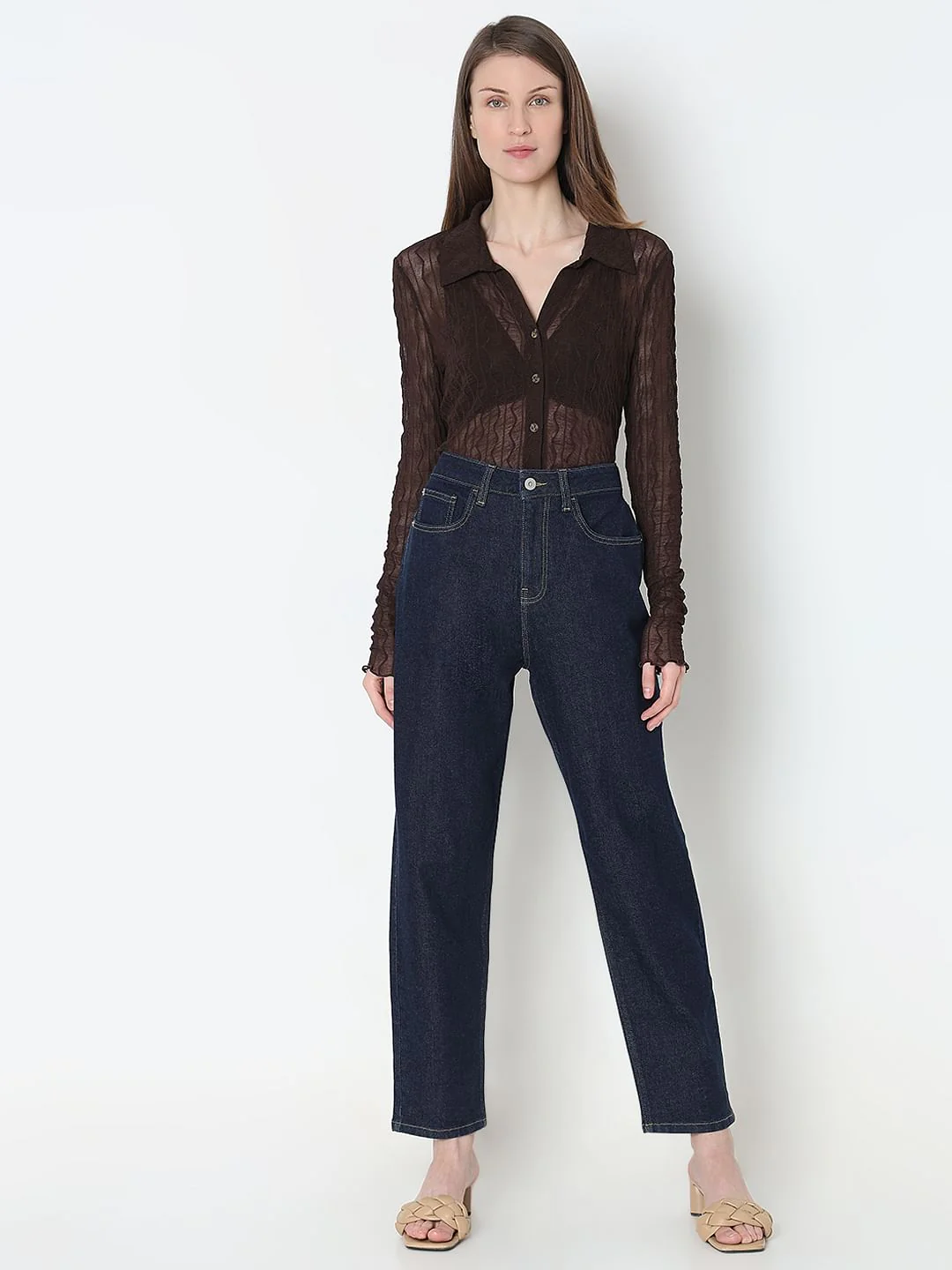 Dark Blue High Rise Mom Fit Jeans - Image 5