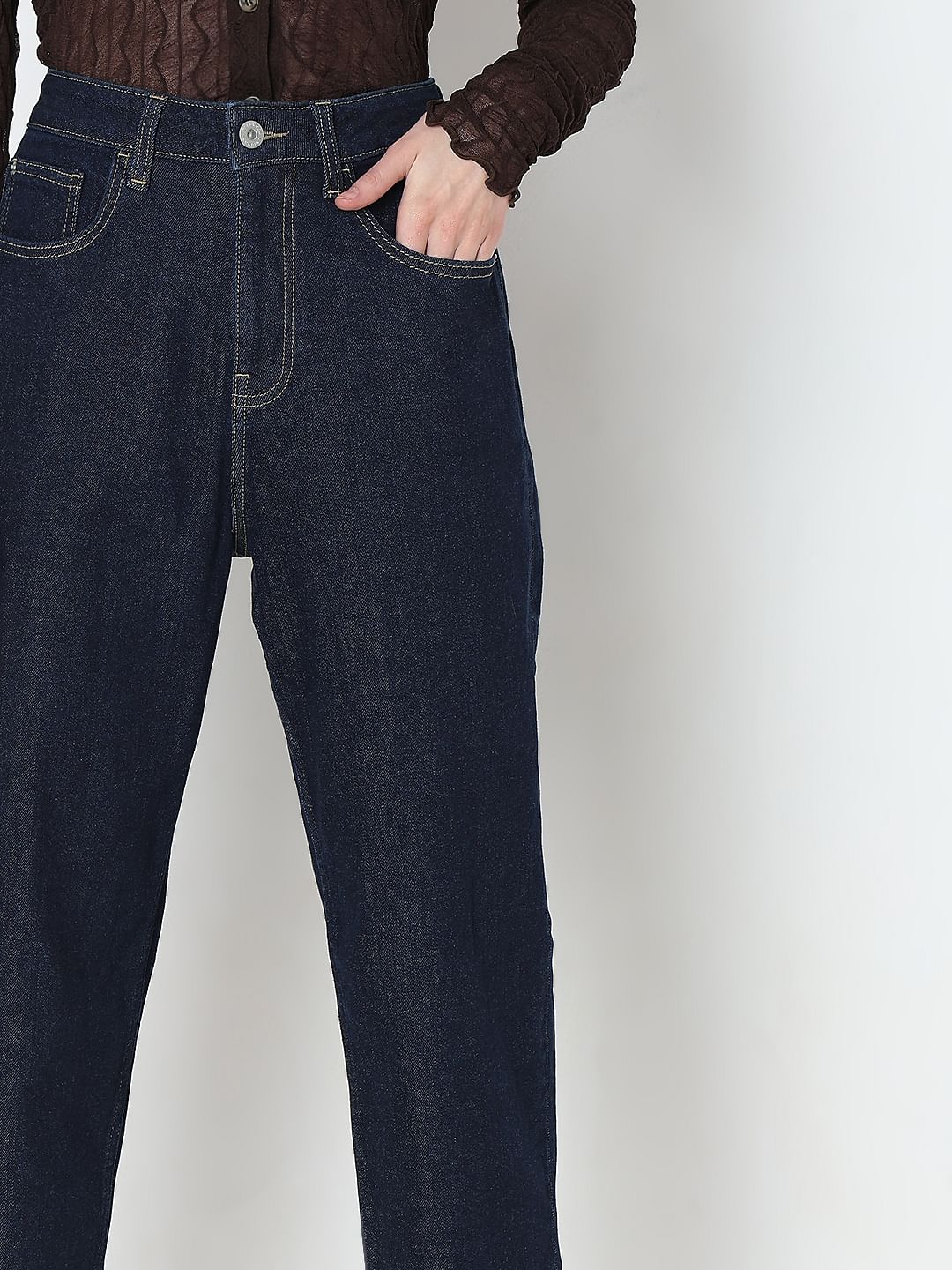 Dark Blue High Rise Mom Fit Jeans - Image 6