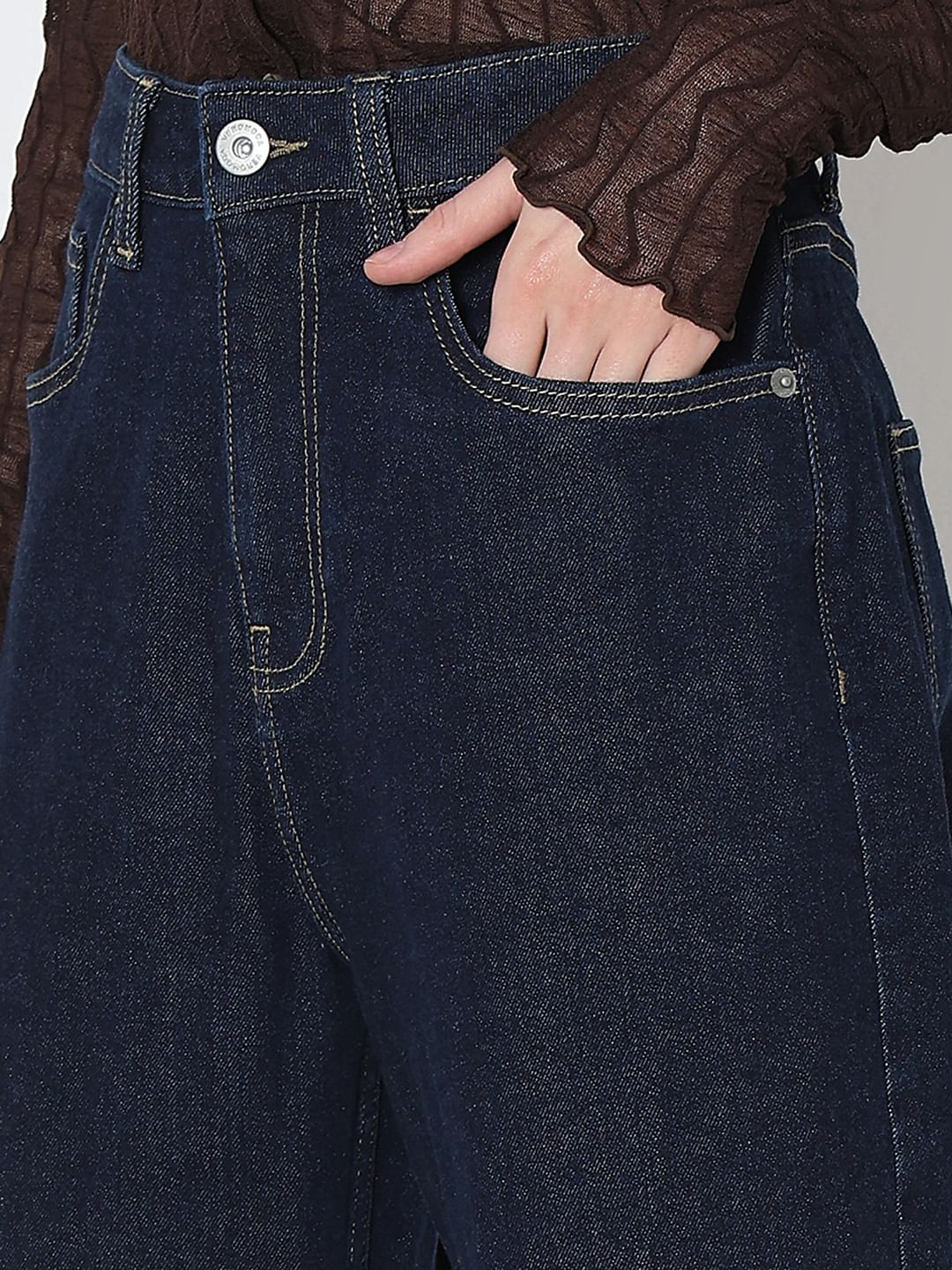 Dark Blue High Rise Mom Fit Jeans - Image 8