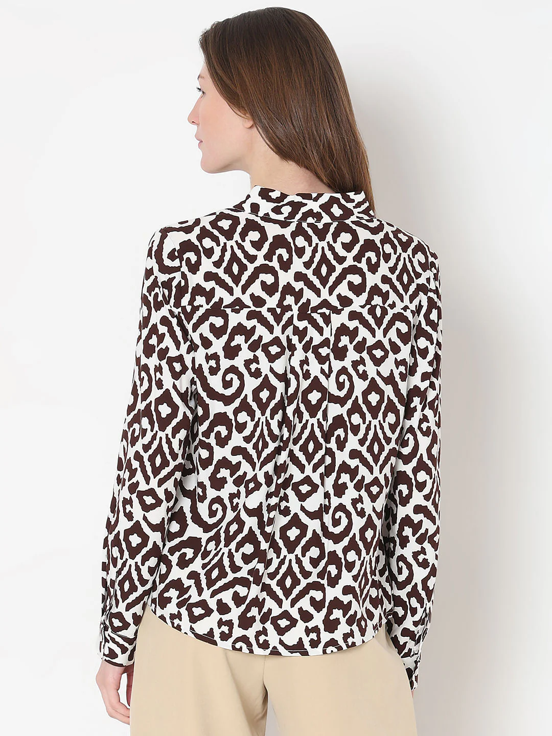 Brown & White Abstract Print Top - Image 4