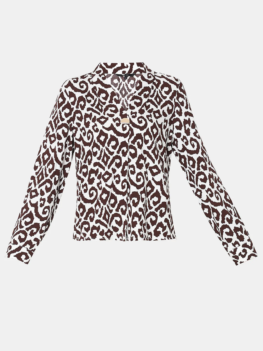 Brown & White Abstract Print Top - Image 7
